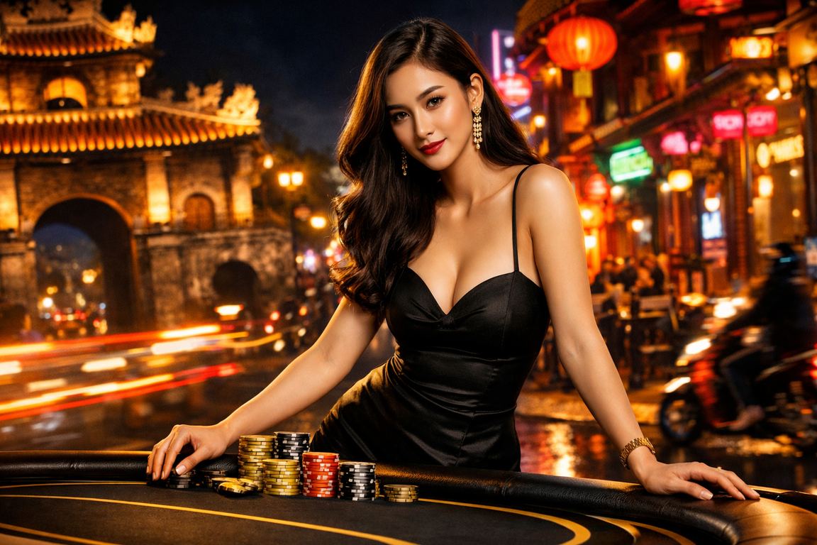 Không gian giải trí hiện đại ban đêm tại Huế với ánh đèn neon rực rỡ