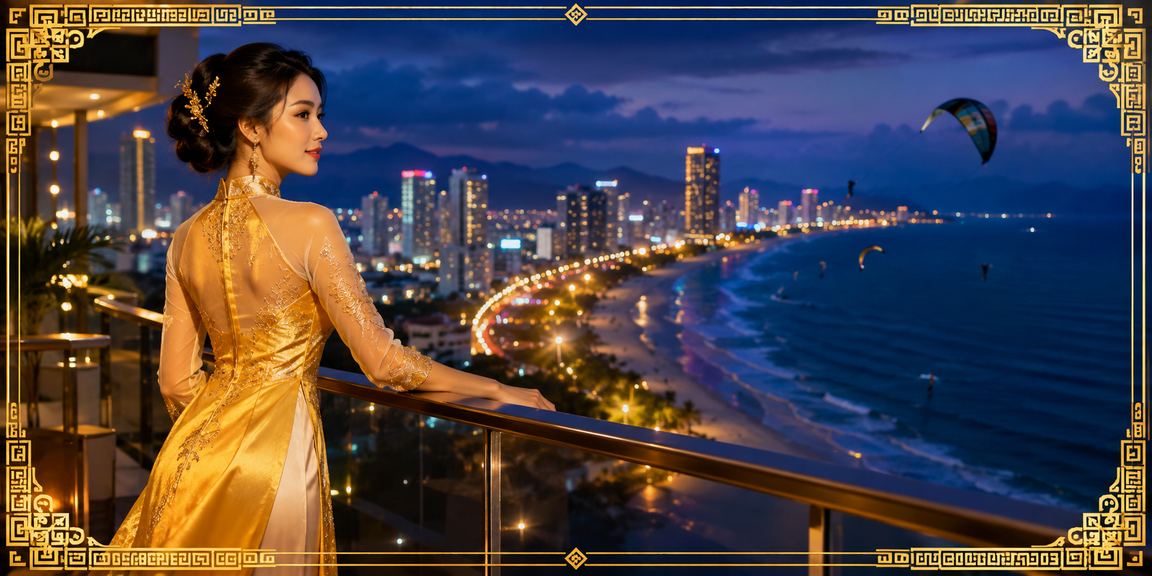 Người chơi Việt Nam trải nghiệm ứng dụng casino sk88 tại Mũi Né trong trang phục áo dài truyền thống